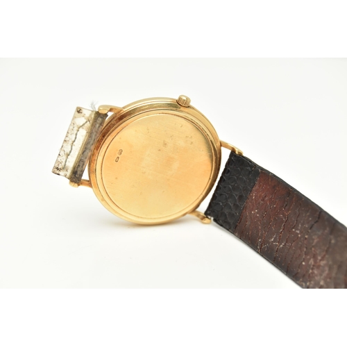 82 - AN 18CT GOLD OMEGA WRISTWATCH, the silver coloured dial, with black enamel gilt hourly applied marke... 