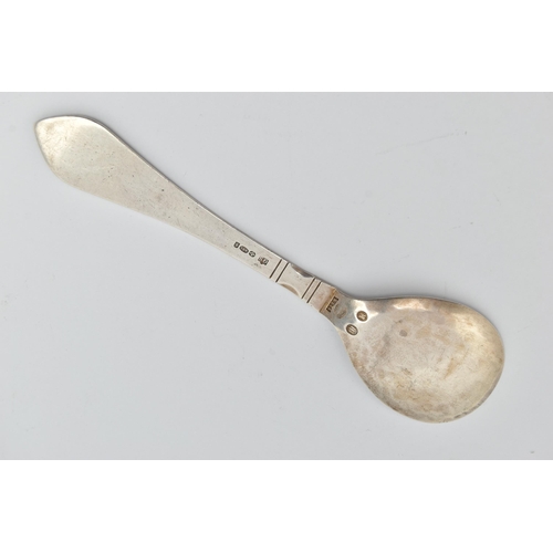 90 - A GEORG JENSEN SILVER SPOON, of simple design with tapered handle and four banded lines, Georg Jense... 