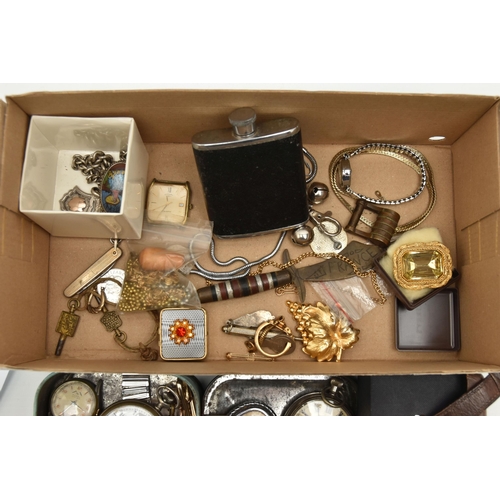 106 - A SELECTION OF JEWELLERY, WATCHES ETC, to include an open face pocket watch, stamped 0.935, a silver... 