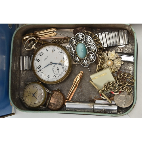 106 - A SELECTION OF JEWELLERY, WATCHES ETC, to include an open face pocket watch, stamped 0.935, a silver... 