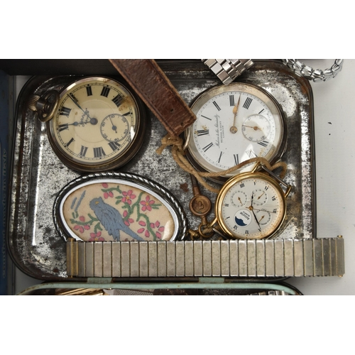 106 - A SELECTION OF JEWELLERY, WATCHES ETC, to include an open face pocket watch, stamped 0.935, a silver... 