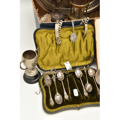 119 - A SELECTION OF SILVER, PLATED WARE AND MISCELLANEOUS ITEMS, to include an Edwardian cased set of sil... 