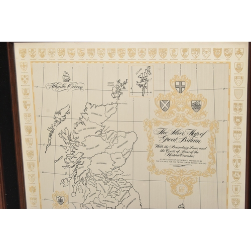 125 - A LARGE FRAMED DANBURY MINT 'THE SILVER MAP OF GREAT BRITAIN', displaying Britain with gilt detailed... 