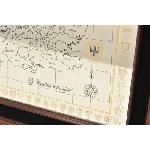 125 - A LARGE FRAMED DANBURY MINT 'THE SILVER MAP OF GREAT BRITAIN', displaying Britain with gilt detailed... 