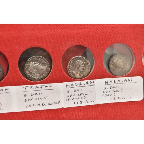 141 - A COIN ALBUM CONTAINING ROMAN  SILVER, BRONZE, BRASS, COPPER COINAGE, to include Silver Denarius Ves... 