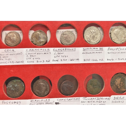 141 - A COIN ALBUM CONTAINING ROMAN  SILVER, BRONZE, BRASS, COPPER COINAGE, to include Silver Denarius Ves... 