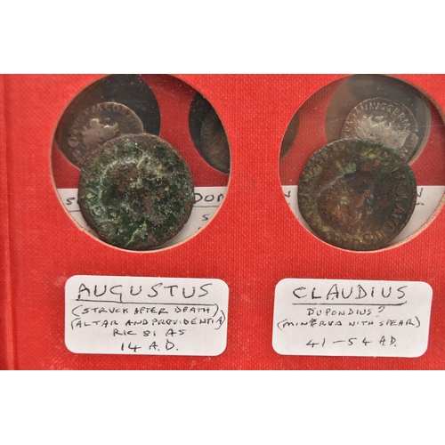 141 - A COIN ALBUM CONTAINING ROMAN  SILVER, BRONZE, BRASS, COPPER COINAGE, to include Silver Denarius Ves... 