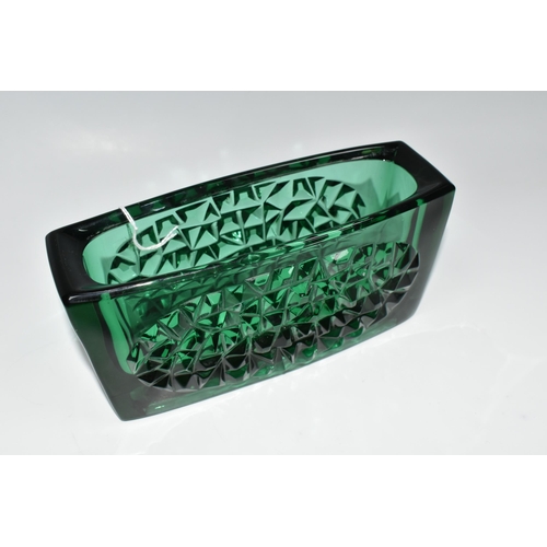 302 - A 1960'S RUDOLFOVA GLASSWORKS JARDINIÉRE, dark green glass with convex discs of hobnail patterns, pr... 