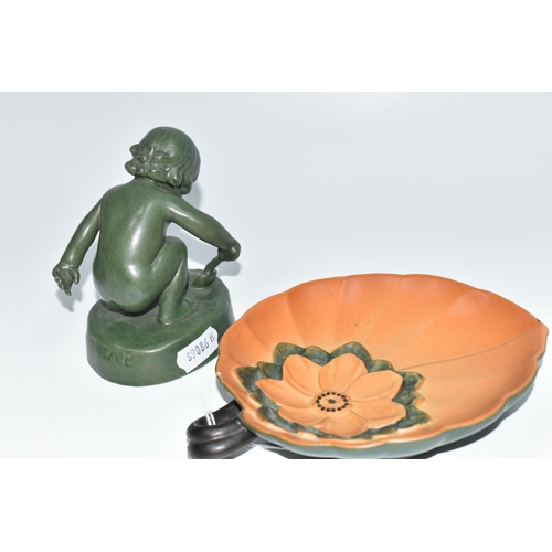 306 - TWO EARLY 20TH CENTURY DANISH P. IPSENS ENKE COPENHAGEN PIECES, comprising a green glazed terracotta... 