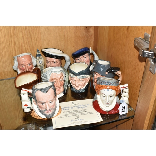 307 - A GROUP OF NINE SMALL ROYAL DOULTON LIMITED EDITION CHARACTER JUGS, comprising a pair of Armada seri... 