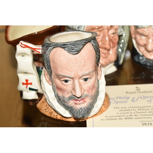 307 - A GROUP OF NINE SMALL ROYAL DOULTON LIMITED EDITION CHARACTER JUGS, comprising a pair of Armada seri... 