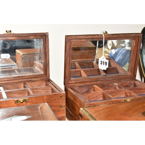 319 - SIX JEWELLERY BOXES to include three boxes with lower drawer and removable inner compartment with mi... 