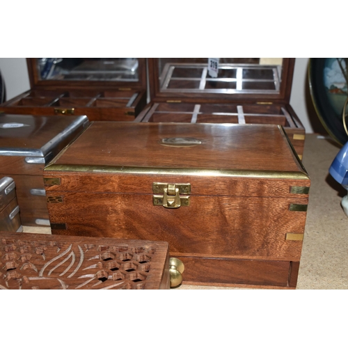 319 - SIX JEWELLERY BOXES to include three boxes with lower drawer and removable inner compartment with mi... 