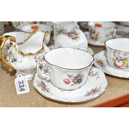 334 - A GROUP OF HAMMERSLEY 'HOWARD SPRAYS' PATTERN TEAWARE, comprising a two handled loving cup, five tea... 