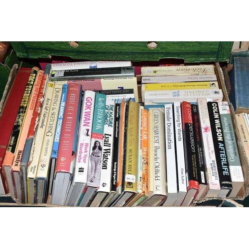 339 - SIX BOXES OF BOOKS, over one hundred and twenty books, subjects include gardening, art, romantic nov... 