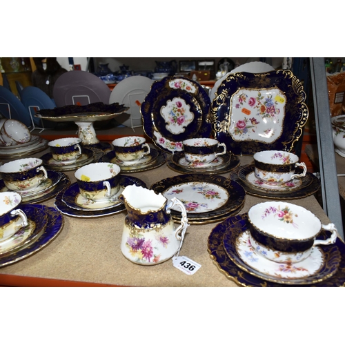 436 - A LATE 19TH CENTURY HAMMERSLEY PATTERN NUMBER 4905 TEA SET, decorated with pink and yellow flowers o... 