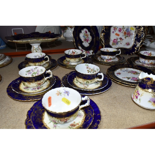 436 - A LATE 19TH CENTURY HAMMERSLEY PATTERN NUMBER 4905 TEA SET, decorated with pink and yellow flowers o... 