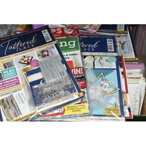 438 - TWO BOXES OF CARDS, KNITTING PATTERNS AND PAPERCRAFT MAGAZINES, to include 'Tattered Lace', 'Creativ... 