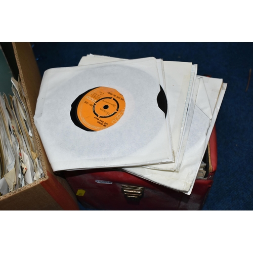 440 - ONE BOX AND ONE CASE OF L.P AND SINGLE RECORDS, approximately two hundred single 45rpm vinyl records... 