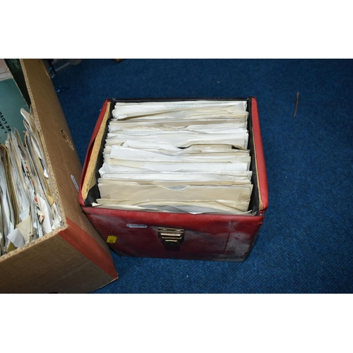 440 - ONE BOX AND ONE CASE OF L.P AND SINGLE RECORDS, approximately two hundred single 45rpm vinyl records... 