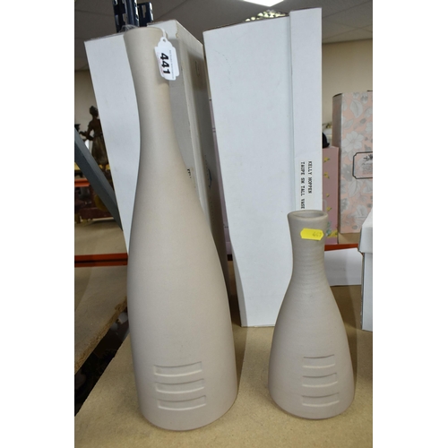 441 - A TRIO OF POOLE STUDIO POTTERY VASES BY KELLY HOPPEN to include a Taupe tall vase (height 45cm) ,a T... 