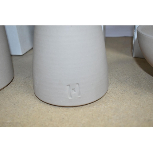 441 - A TRIO OF POOLE STUDIO POTTERY VASES BY KELLY HOPPEN to include a Taupe tall vase (height 45cm) ,a T... 