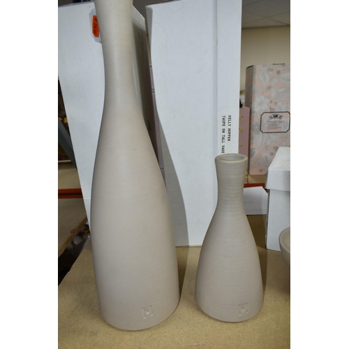 441 - A TRIO OF POOLE STUDIO POTTERY VASES BY KELLY HOPPEN to include a Taupe tall vase (height 45cm) ,a T... 