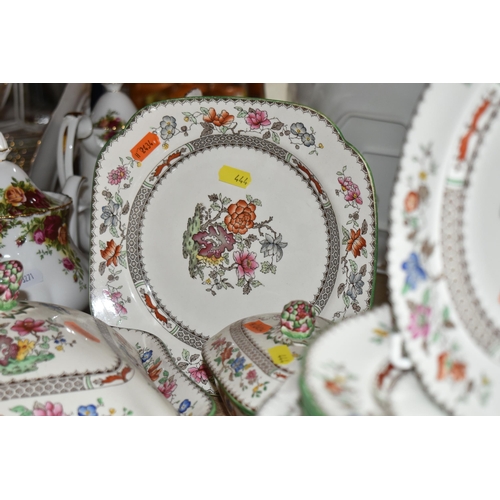 444 - A THIRTY NINE PIECE COPELAND SPODE CHINESE ROSE DINNER SET to include two square lidded tureens, an ... 