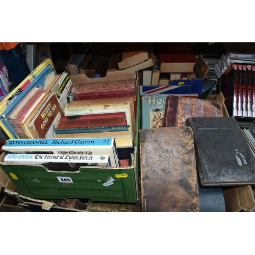 445 - THREE BOXES OF VARIOUS ANTIQUARIAN BOOKS to include a 1770 copy of The Oration of Aeschines and Demo... 