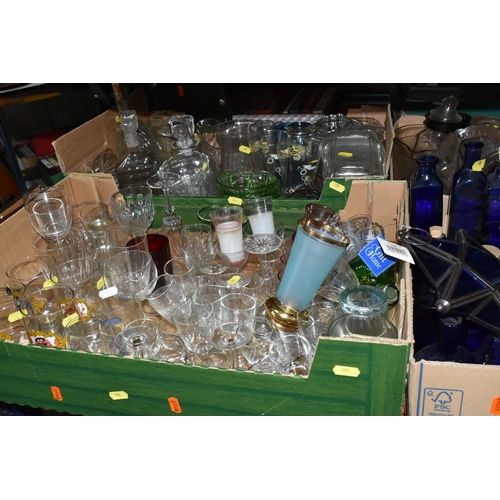 456 - SIX BOXES AND LOOSE GLASSWARE, including, two white frosted glass lamp shades and one amber with bir... 