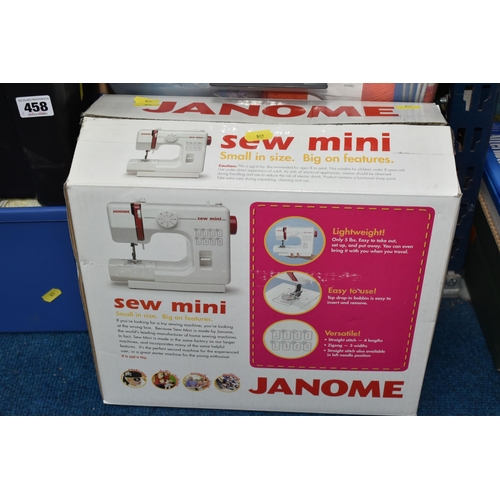 458 - SEVEN BOXES OF WOOL AND A SEW MINI SEWING MACHINE, approximately one hundred balls of wool in a vari... 