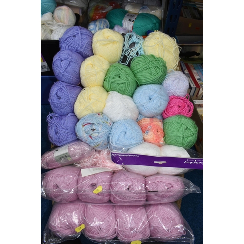 458 - SEVEN BOXES OF WOOL AND A SEW MINI SEWING MACHINE, approximately one hundred balls of wool in a vari... 