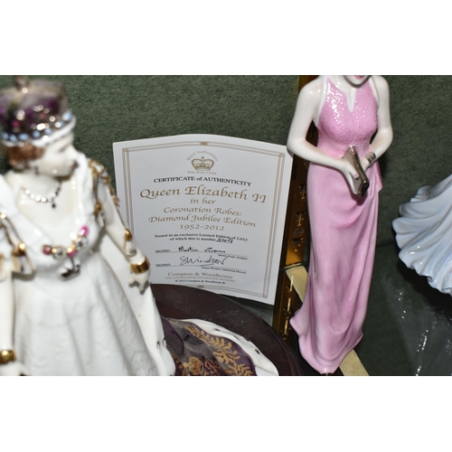 343 - TEN ROYAL FAMILY THEMED FIGURINES, comprising a boxed Royal Worcester limited edition 'Queen Elizabe... 