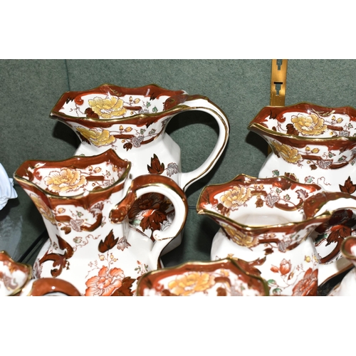 348 - EIGHT MASONS 'BROWN VELVET' JUGS, of different shapes and heights, tallest 15cm, shortest 11cm (8) (... 