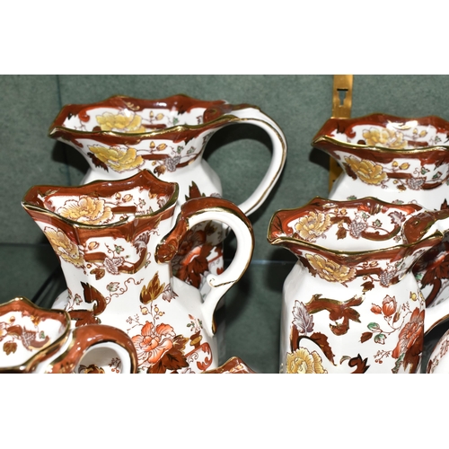 348 - EIGHT MASONS 'BROWN VELVET' JUGS, of different shapes and heights, tallest 15cm, shortest 11cm (8) (... 