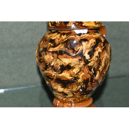 349 - A CAROLE GLOVER SLIPWARE OWL JUG, a modern owl jug and cover in the style of Ozzie the Owl, signed t... 