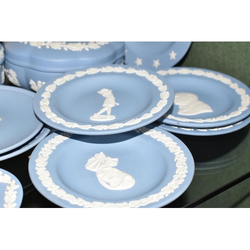 352 - A COLLECTION OF WEDGWOOD PALE BLUE JASPERWARE, over fifty pieces to include vases, tallest 13cm, tab... 