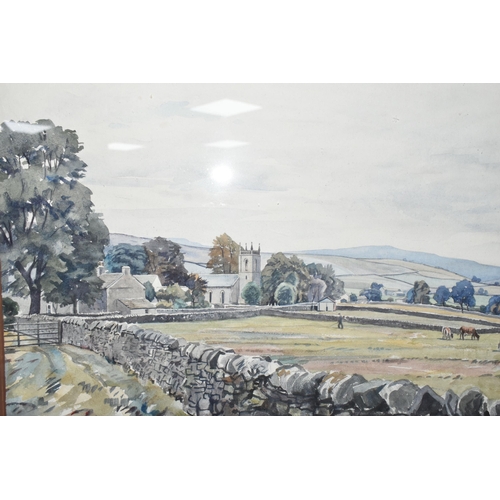 356 - WALTER HORSNELL (1911-1997) 'SEPTEMBER, WARFDALE, HEBEN CHURCH', a Yorkshire landscape with church b... 