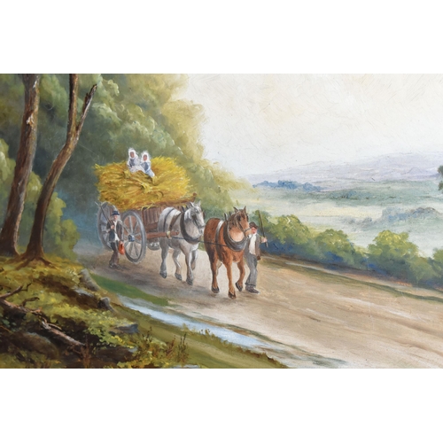 358 - E.N. HEARN (LATE 19TH / EARLY 20TH CENTURY)  A LANDSCAPE WITH HORSE AND CART, a team of two heavy ho... 