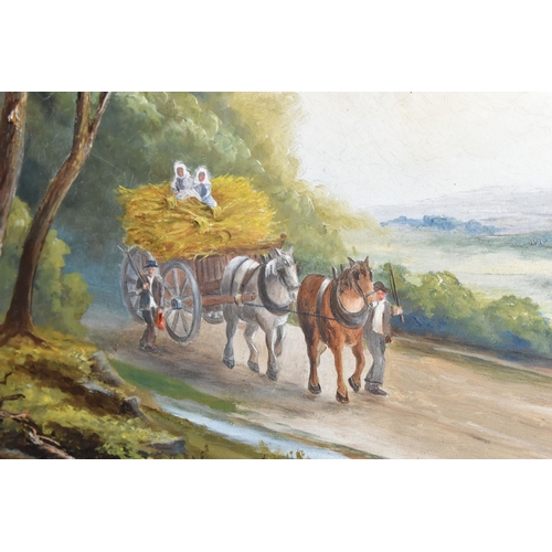 358 - E.N. HEARN (LATE 19TH / EARLY 20TH CENTURY)  A LANDSCAPE WITH HORSE AND CART, a team of two heavy ho... 