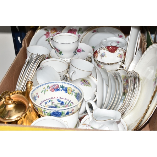 370 - THREE BOXES OF CERAMICS AND GLASSWARE, to include a Wedgwood & Co. porcelain planter (cracked and da... 