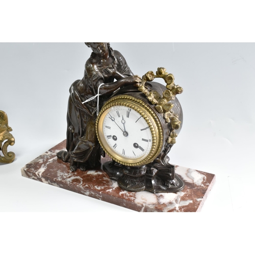 375 - TWO FRENCH MANTEL CLOCKS, comprising an eight day Ormolu clock with pendulum and key, height 39cm, t... 