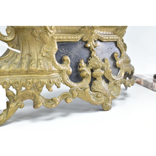 375 - TWO FRENCH MANTEL CLOCKS, comprising an eight day Ormolu clock with pendulum and key, height 39cm, t... 