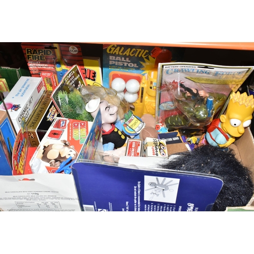 380 - TWO BOXES AND LOOSE TOYS AND GAMES, to include a boxed 'Baby Bebe' baby piano, a boxed Football Gogo... 