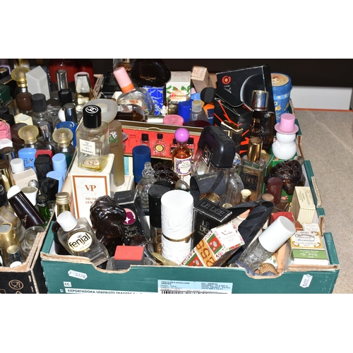 381 - TWO BOXES OF ASSORTED VINTAGE FRAGRANCE AND PERFUME BOTTLES, to include mostly empty bottles, maker'... 