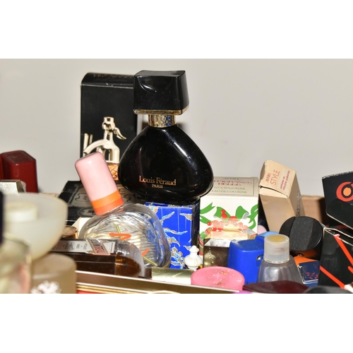 381 - TWO BOXES OF ASSORTED VINTAGE FRAGRANCE AND PERFUME BOTTLES, to include mostly empty bottles, maker'... 