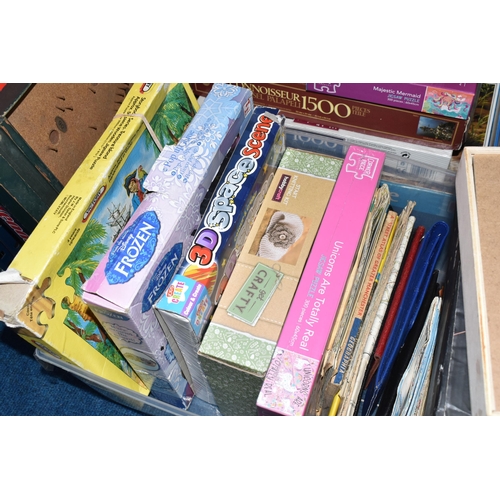 383 - TWO BOXES AND LOOSE VINTAGE BOARD GAMES AND JIGSAWS, to include 'Swirling Fun', 'Noah's Ark', Waddin... 