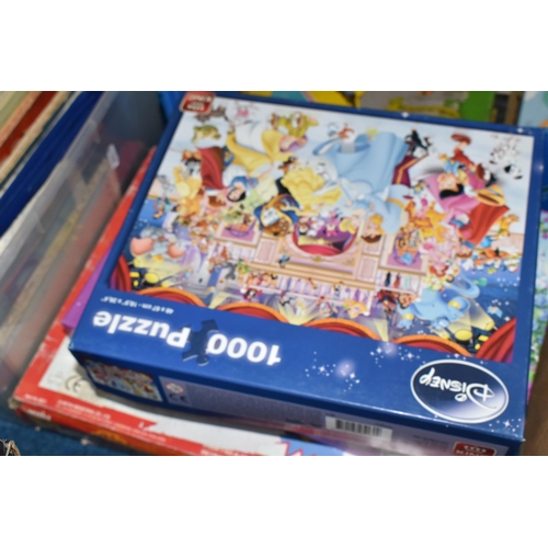 383 - TWO BOXES AND LOOSE VINTAGE BOARD GAMES AND JIGSAWS, to include 'Swirling Fun', 'Noah's Ark', Waddin... 