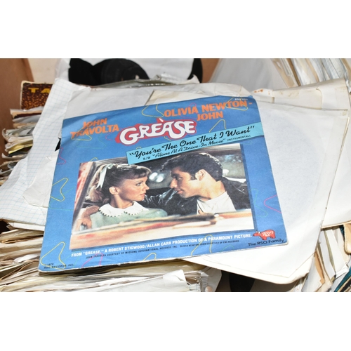 384 - TWO BOXES OF SINGLE 45RPM VINYL RECORDS, approximately three hundred single records, artists include... 