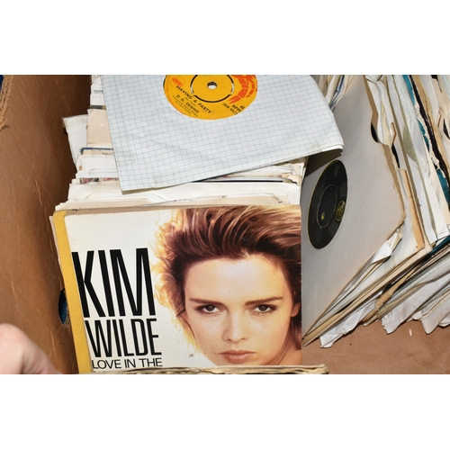 384 - TWO BOXES OF SINGLE 45RPM VINYL RECORDS, approximately three hundred single records, artists include... 